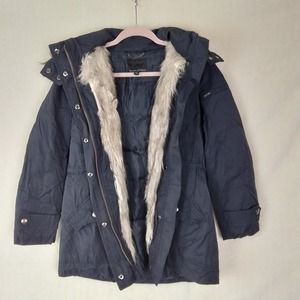 Banana‎ Republic Hooded Down Filled Coat Size Small Petite in Navy